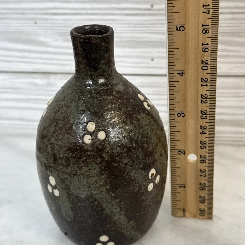 Studio Art Pottery Vase White dots Vessel Weed Pot 5